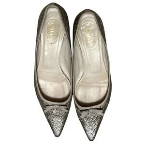 Vintage Chloe silver metallic pointed ballet bow flats size EU 36